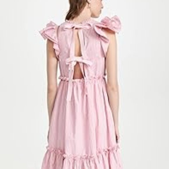 Cinq a Sept Women's Sofia Stripe Yanin Midi Ruffle Sleeve Dress Pink 10 - Picture 4 of 7